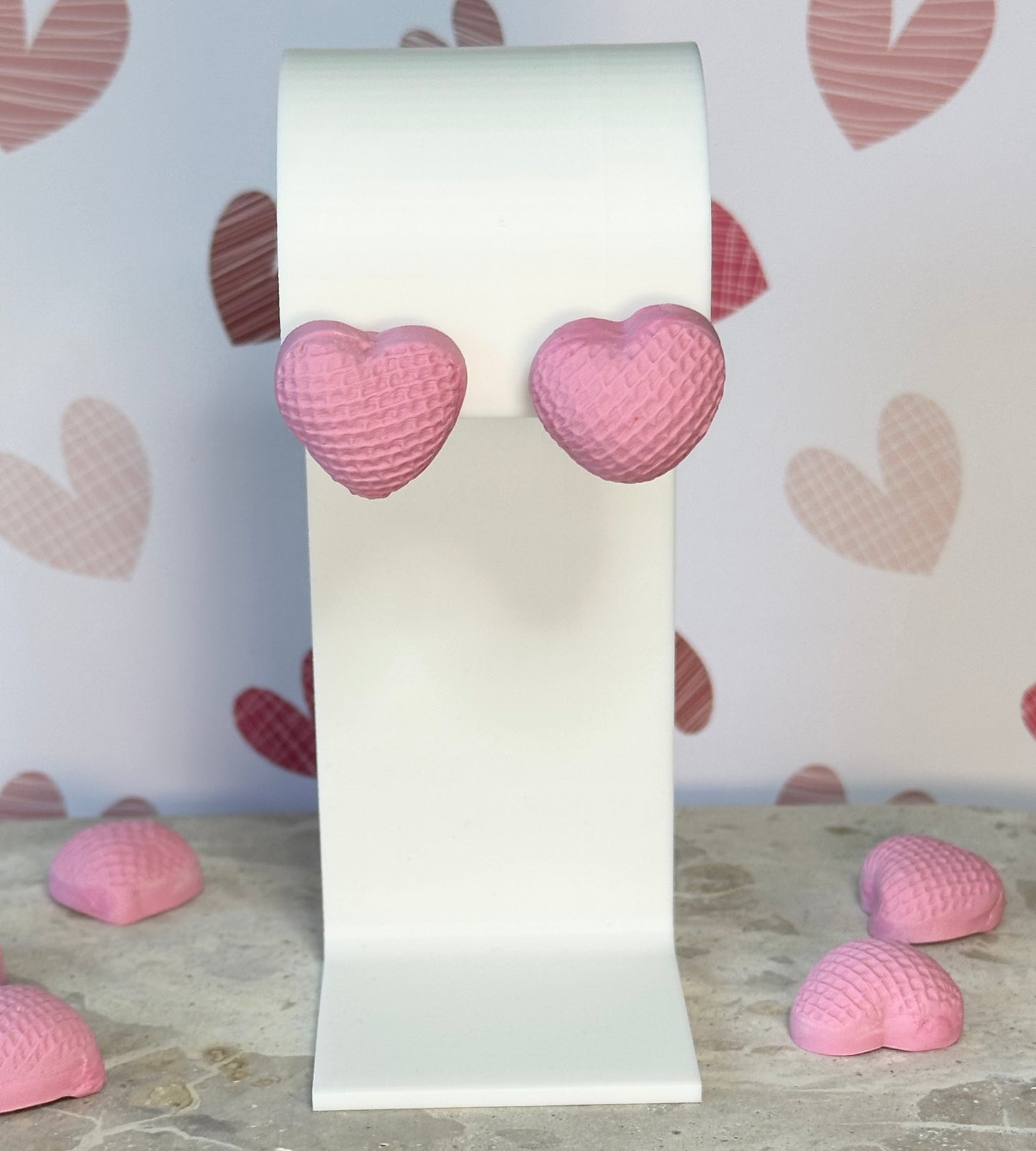 Pink Puffy Heart Studs
